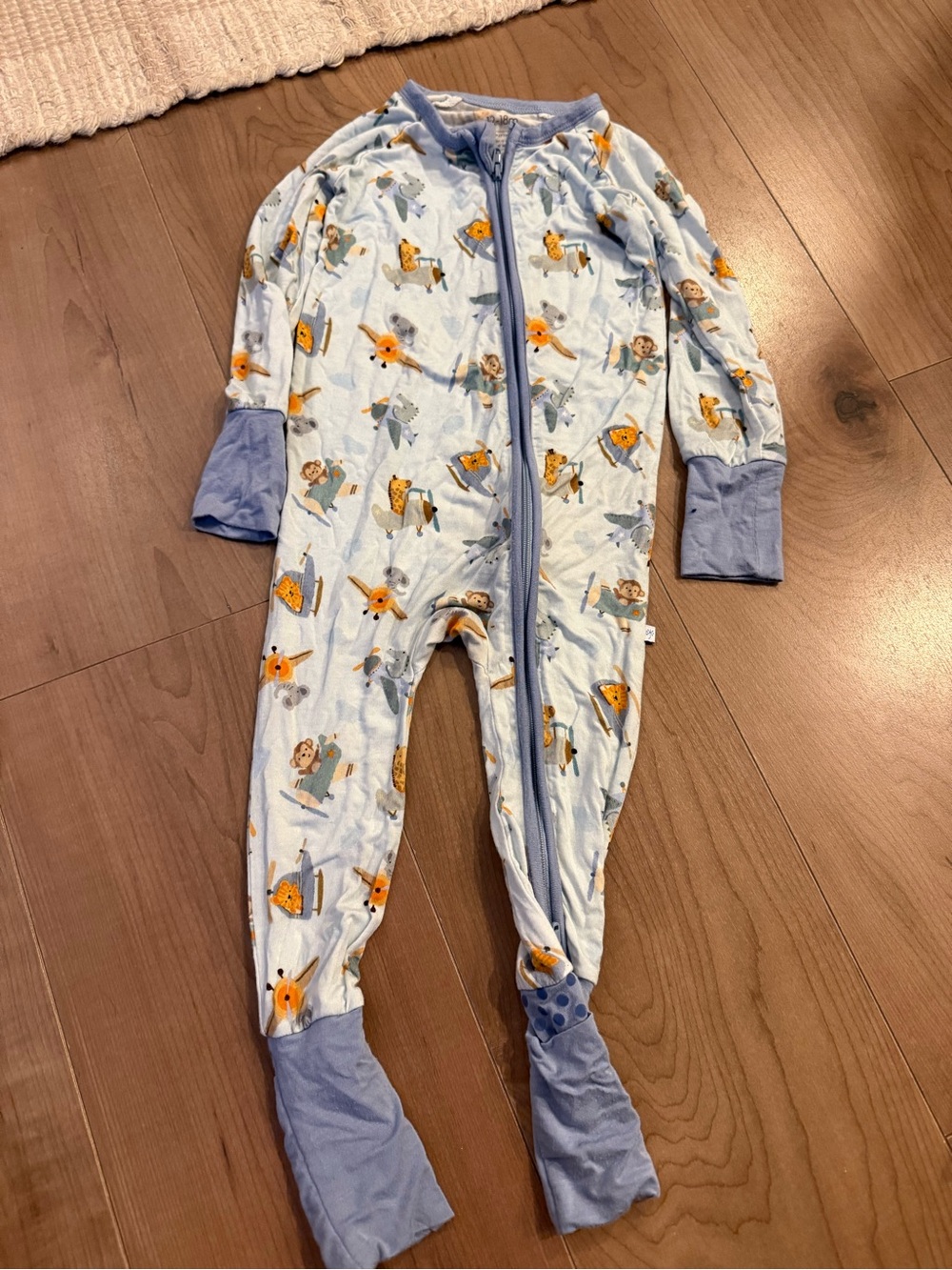 Tiny Jams Light Blue Baby One-Piece Zipper Bamboo Pajamas with Plane Print
